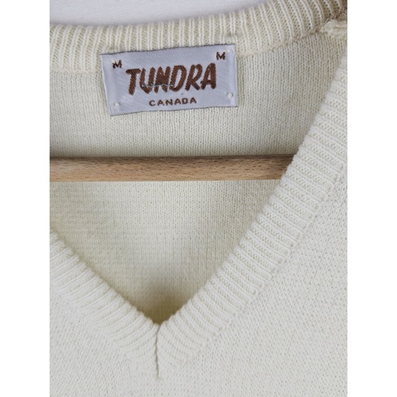Vintage Tundra Canada V-neck Wool Blend Ivory Sweater Mens Medium Grandpacore - Picture 3 of 16